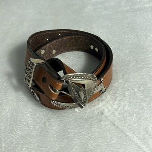 Southwestern Brown Leather Silvertone Buckle Concho Belt 28